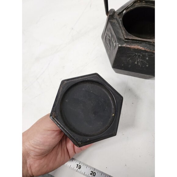 Vintage Japanese Asian Black Cast Iron Etched Hexagon Teapot Tea Kettle Lidded - Picture 8 of 10